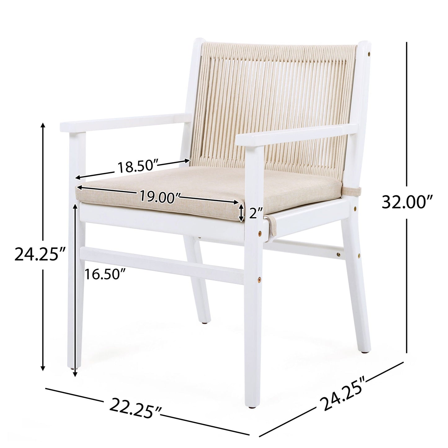 Outdoor Acacia Wood Patio Dining Armchair (Set of 2)
