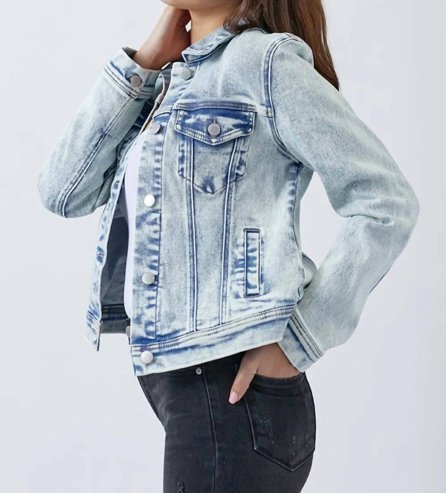 Trendsi - Risen Button Up Washed Denim Jacket