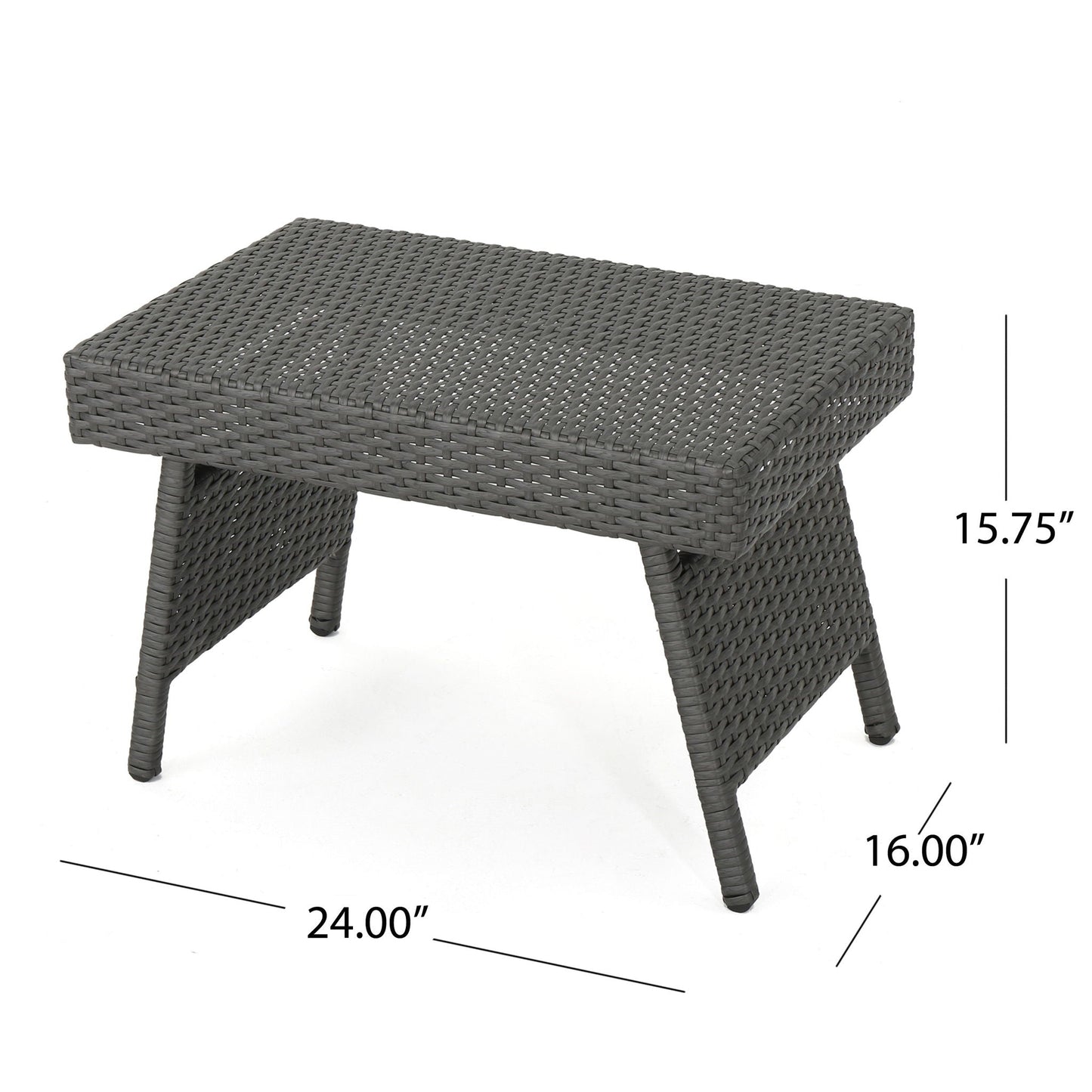 Outdoor Wicker Side Table With Rectangular Tabletop - Gray