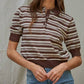 By Together - Knit Sweater Striped Half Button Up