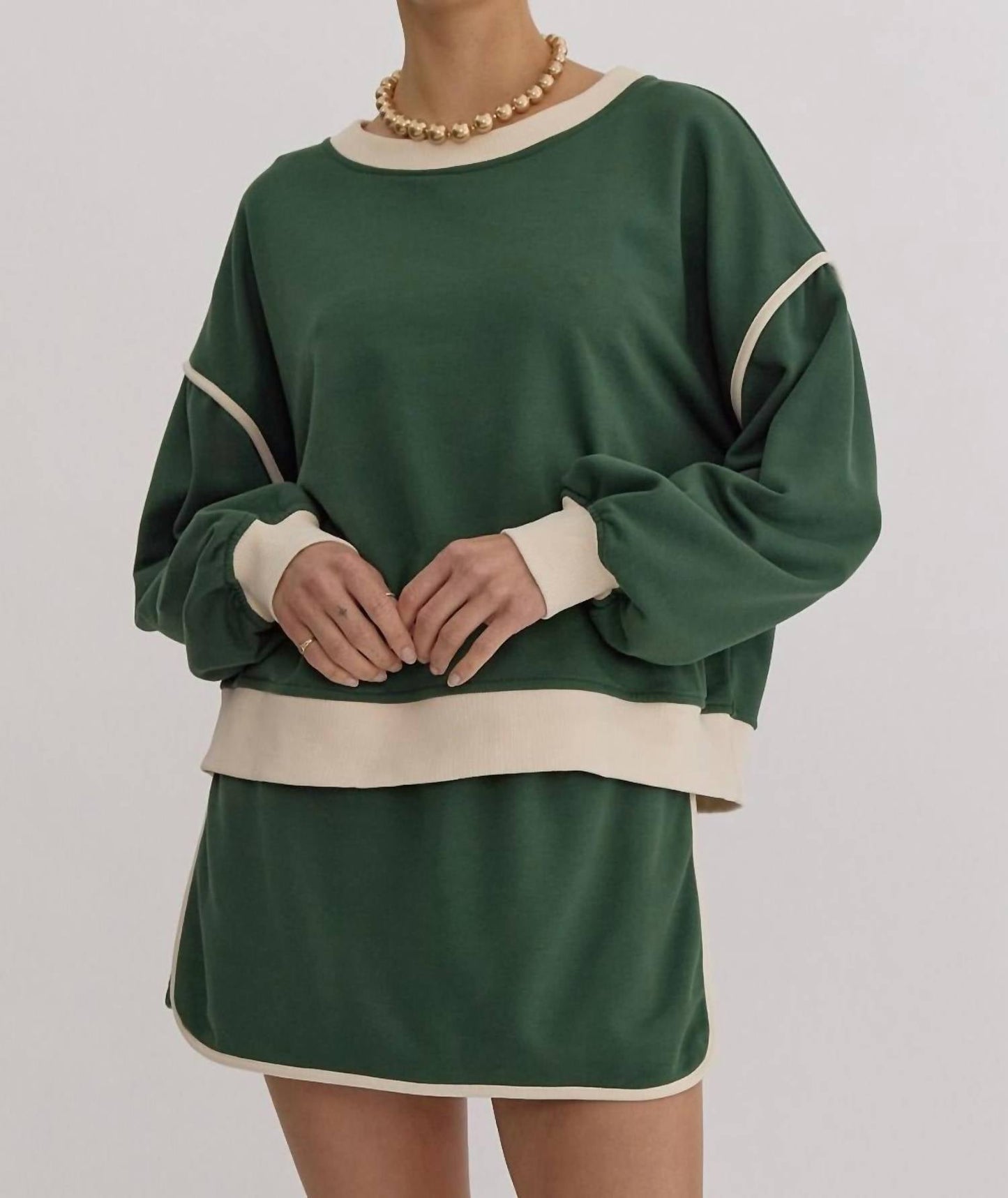 Entro - Solid Contrast Trim Long Sleeve Top