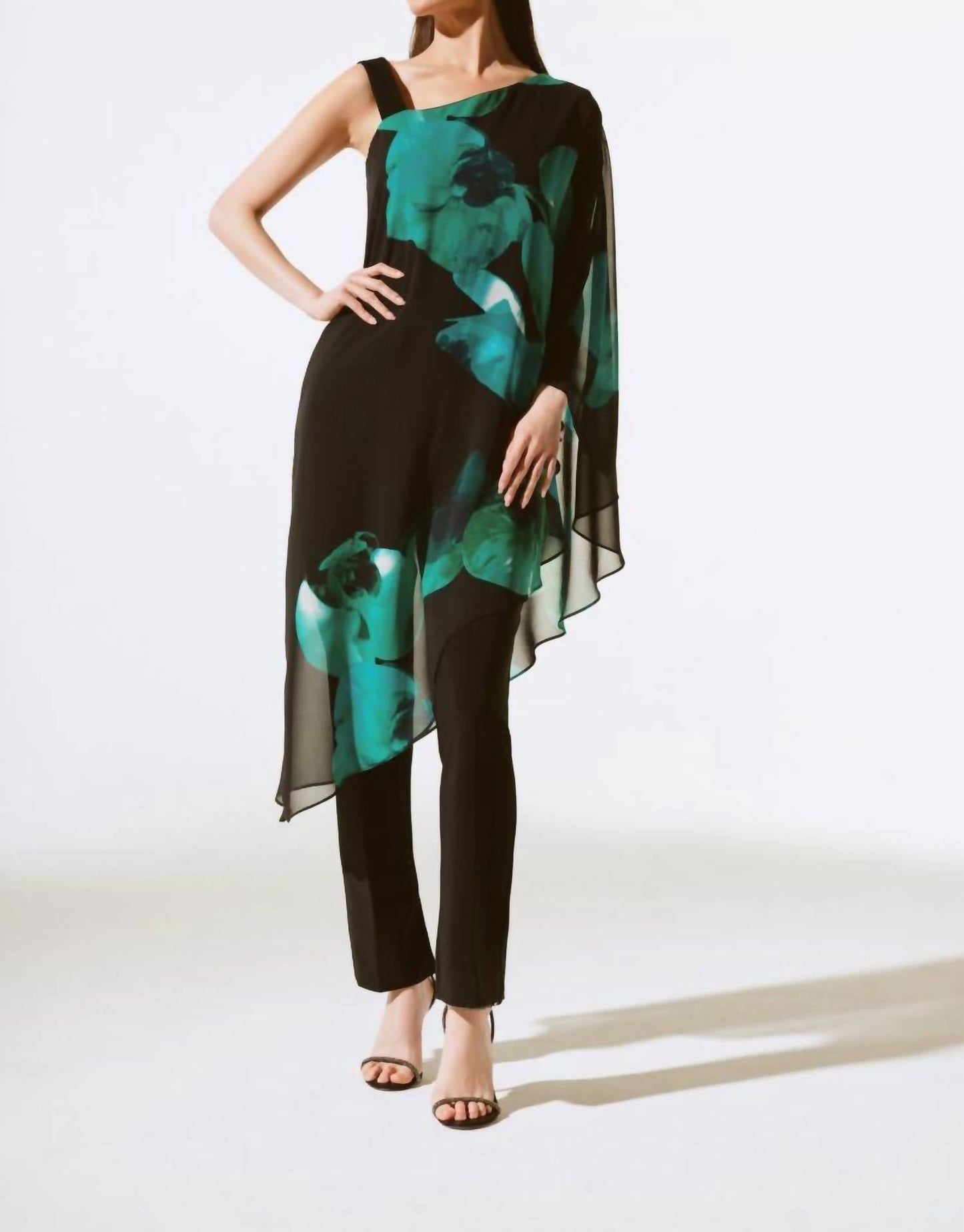 Joseph Ribkoff - Floral Print Asymmetric Chiffon One-shoulder Top
