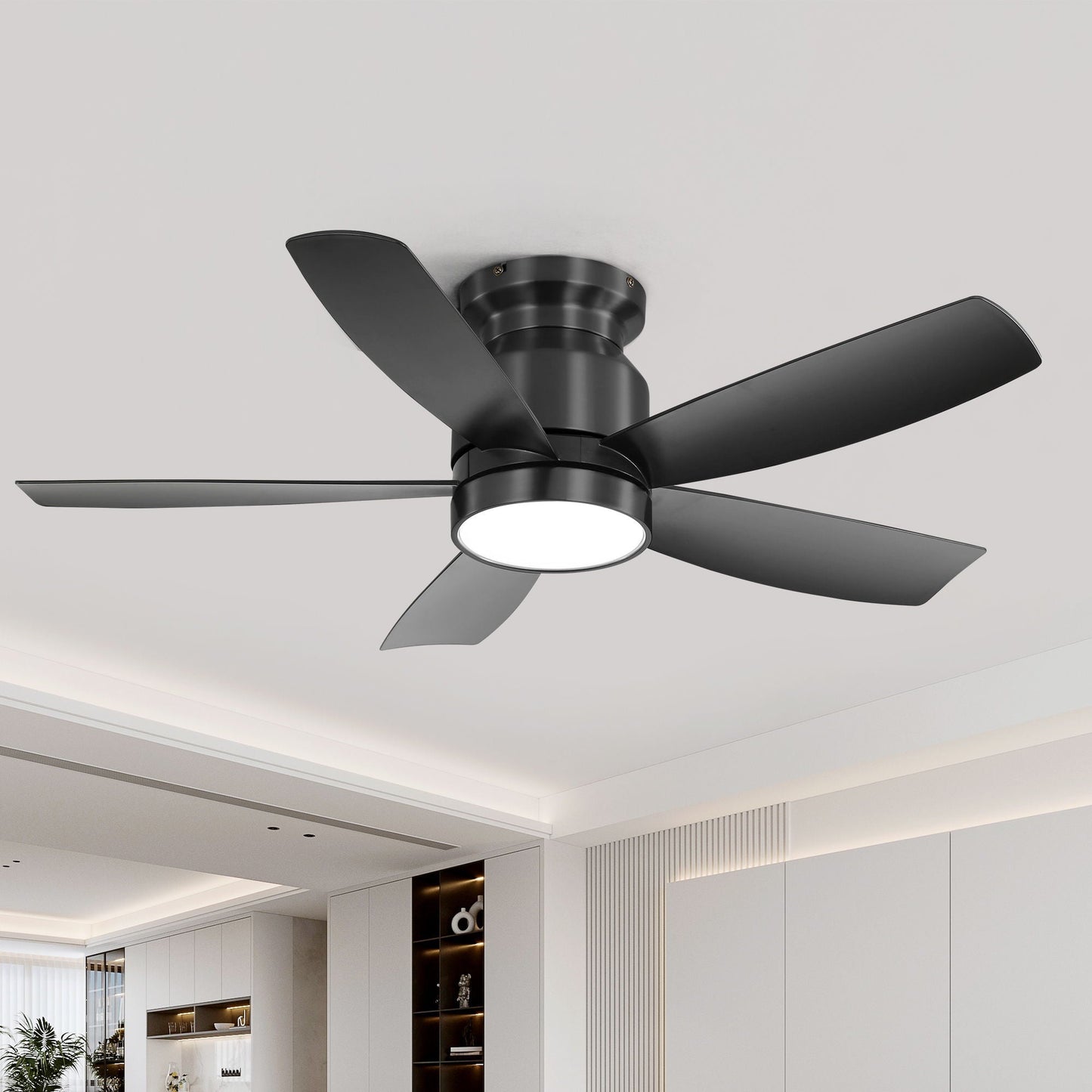 18W LED लाइट और रिमोट कंट्रोल के साथ फ्लश माउंट सीलिंग फैन