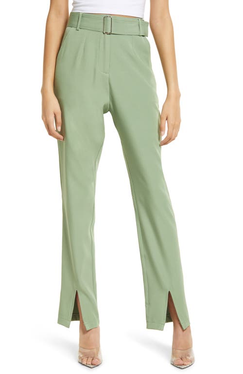 4th & Reckless Roland Split Front High Waist Trousers in Green, Size X-Small