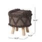 Roja Handcrafted Wool & Cotton Foot Stool with Eucalyptus Wood Frame - Dark Brown