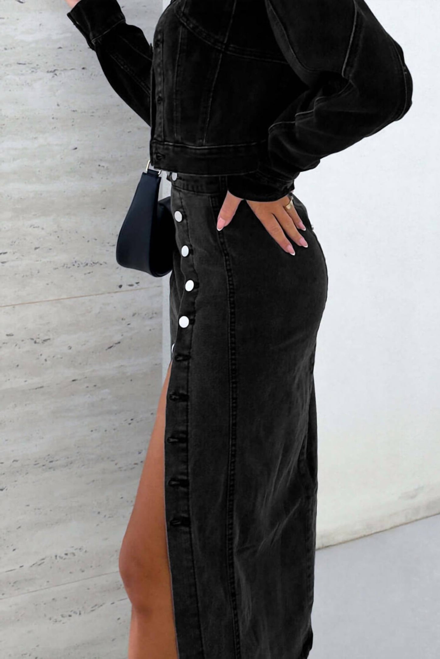 1 The Woman - Bella Button Fly Midi Skirt