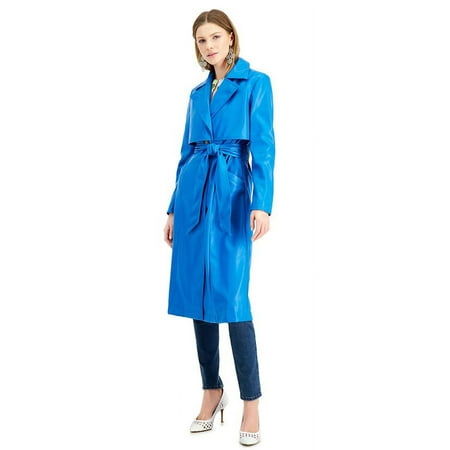 womens-faux-leather-trench-coat-blue