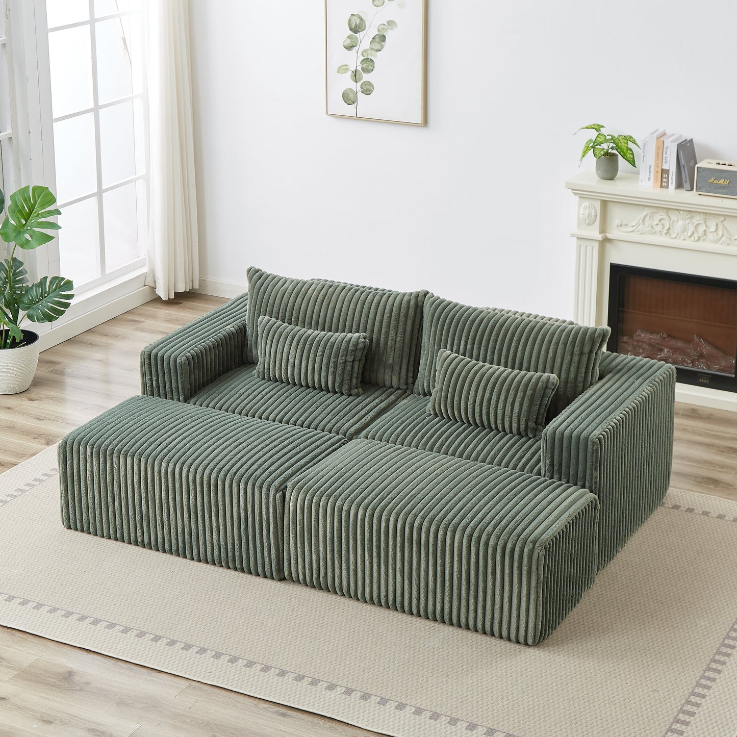 87' Oversized Sectional Lounge Chaise with Plush Corduroy Fabric
