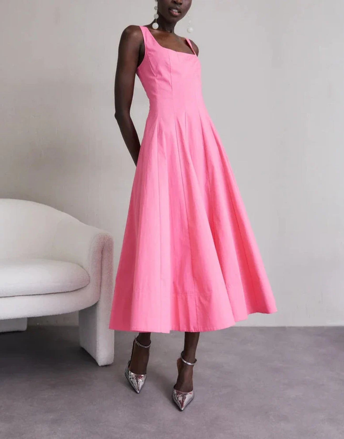 STAUD Wells Stretch Cotton Dress Plumeria Pink Size 4