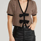 525 America - Elaine Puff Sleeve Tie Front Cardigan