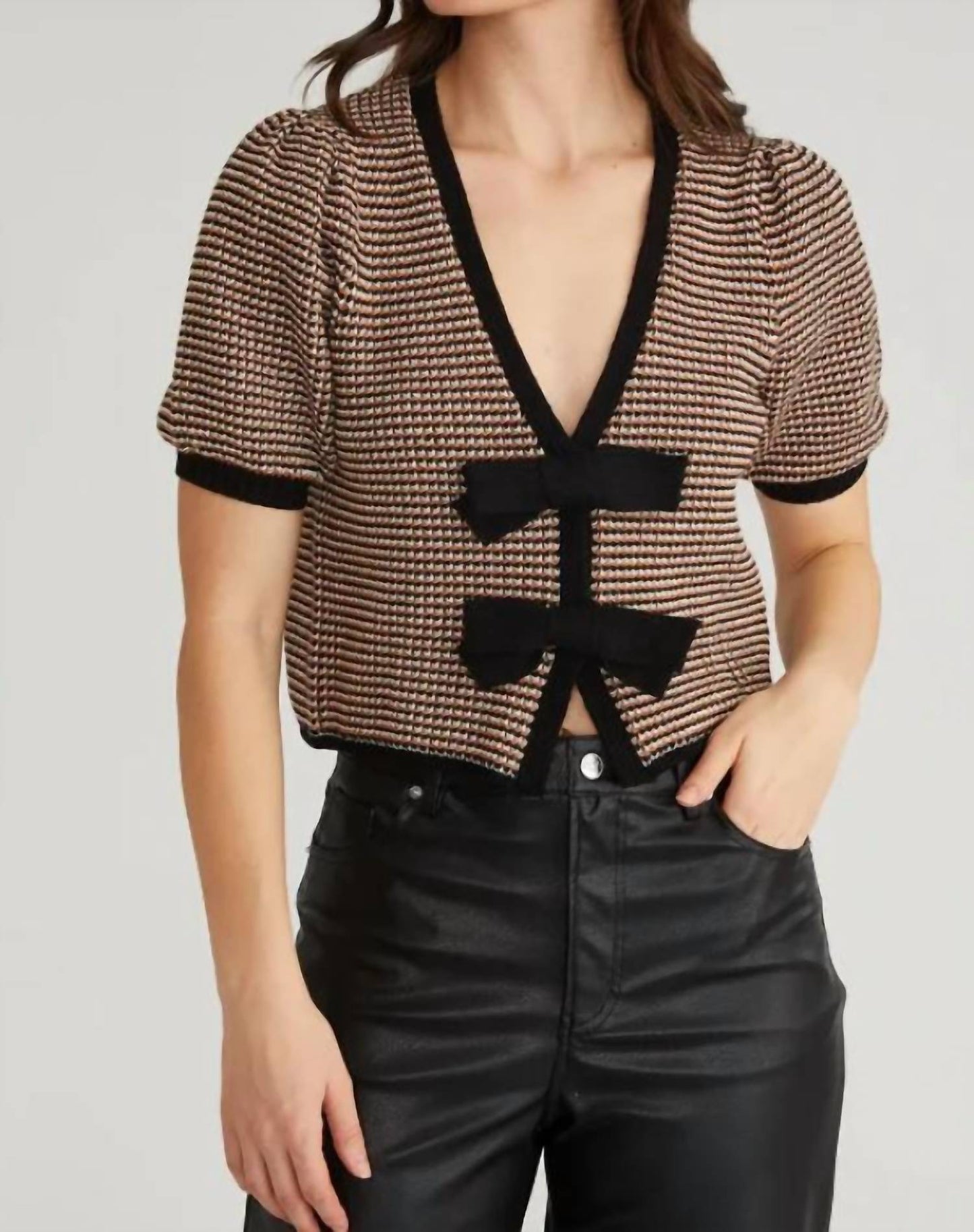 525 America - Elaine Puff Sleeve Tie Front Cardigan
