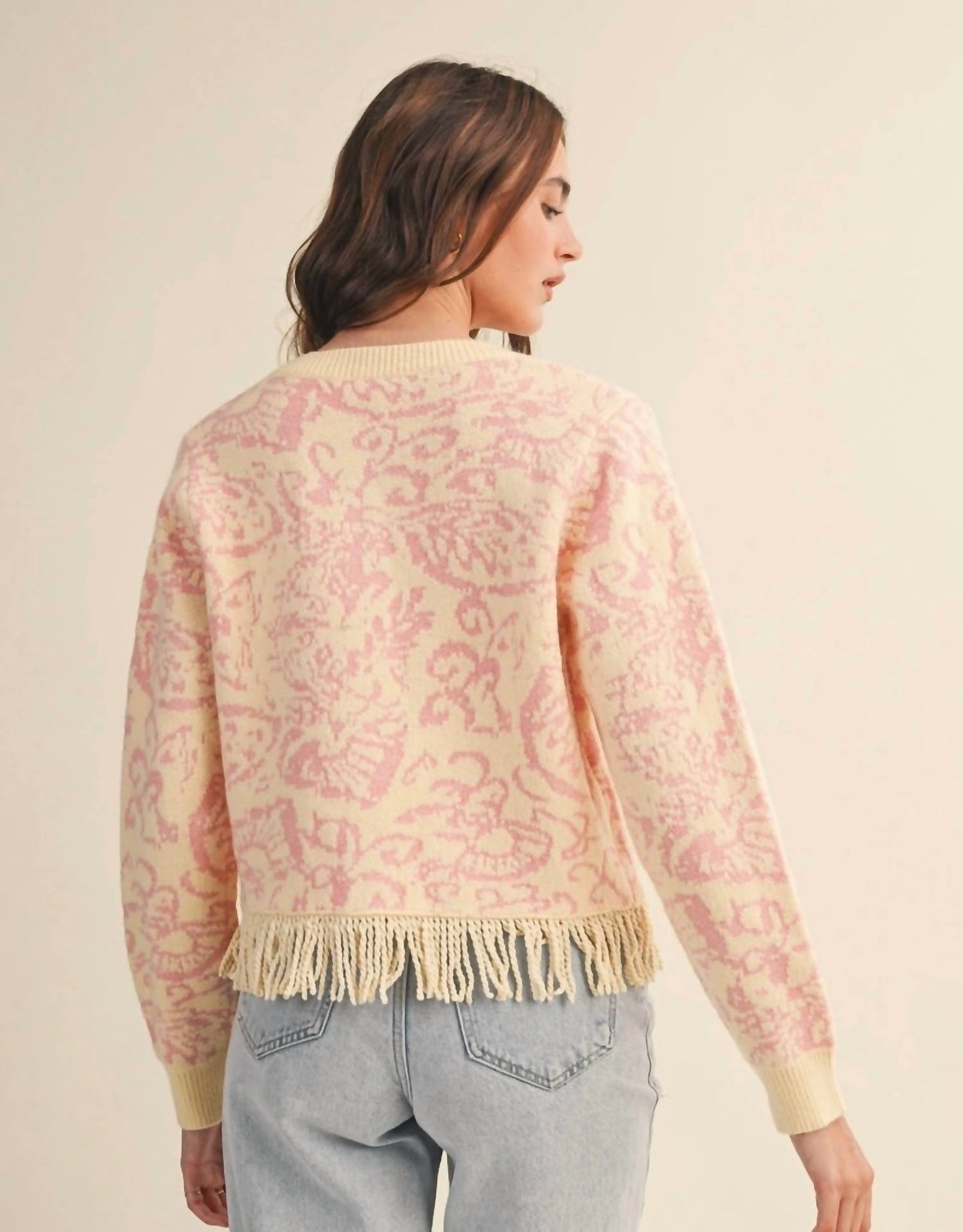 &Merci - Floral Fringed Sweater Cardigan