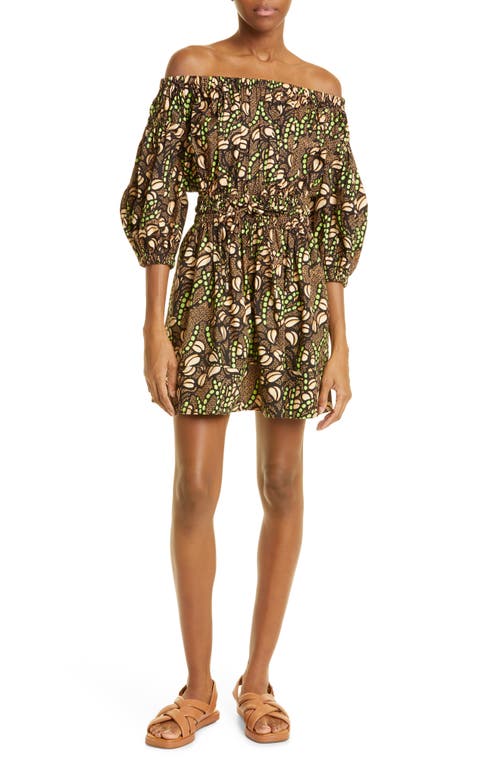 ALC Maya Off the Shoulder Mini Dress Nude Peach Green Multi Size 6