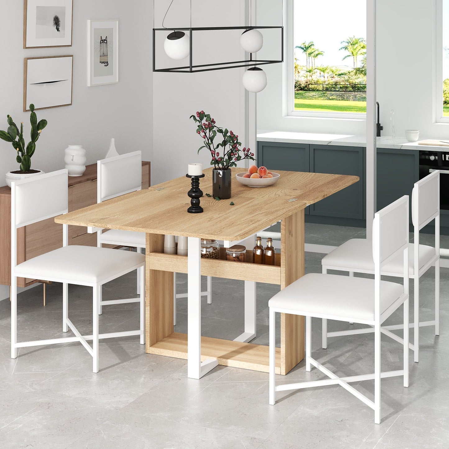 TOPMAX Modern Compact 63-inch 5-Piece Extendable Dining Table Set