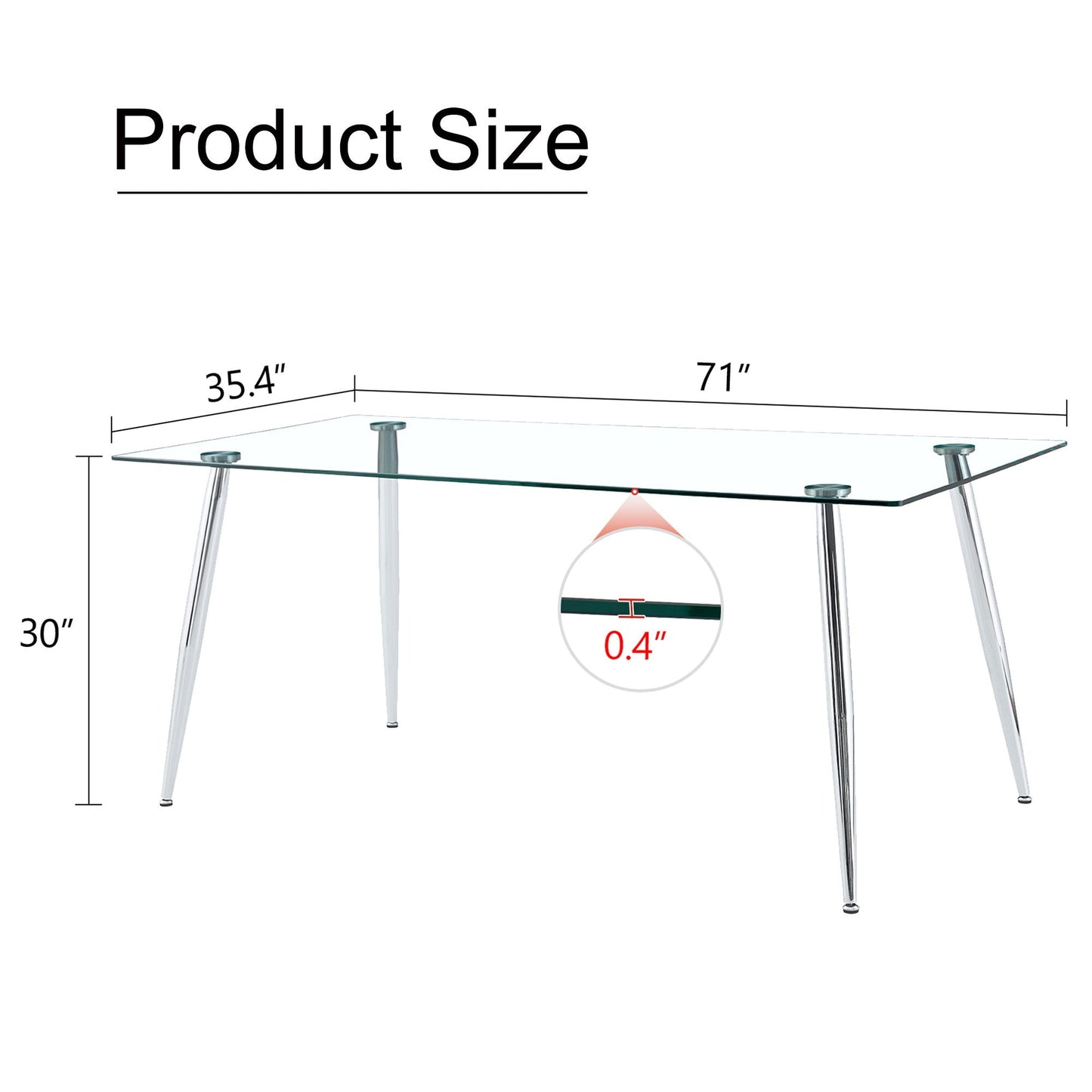 Modern Rectangular Glass Dining Table For 4-6 People With Tempered Glass Countertop