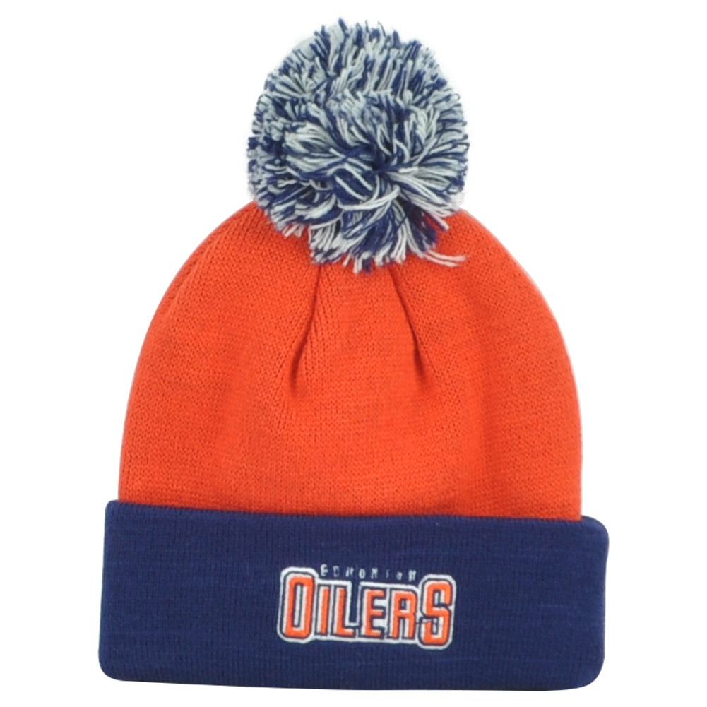 NHL Apparel Edmonton Oilers Kids Youth Pom Pom Cuffed Two Colors Knit Beanie Hat