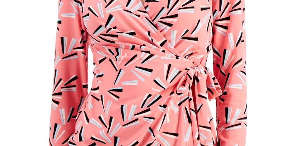 Anne Klein Women's Fan Print Top Pink Size 1X