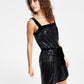 Bar III Women's Sequined Square Neck Belted Dress Black Size X-Large