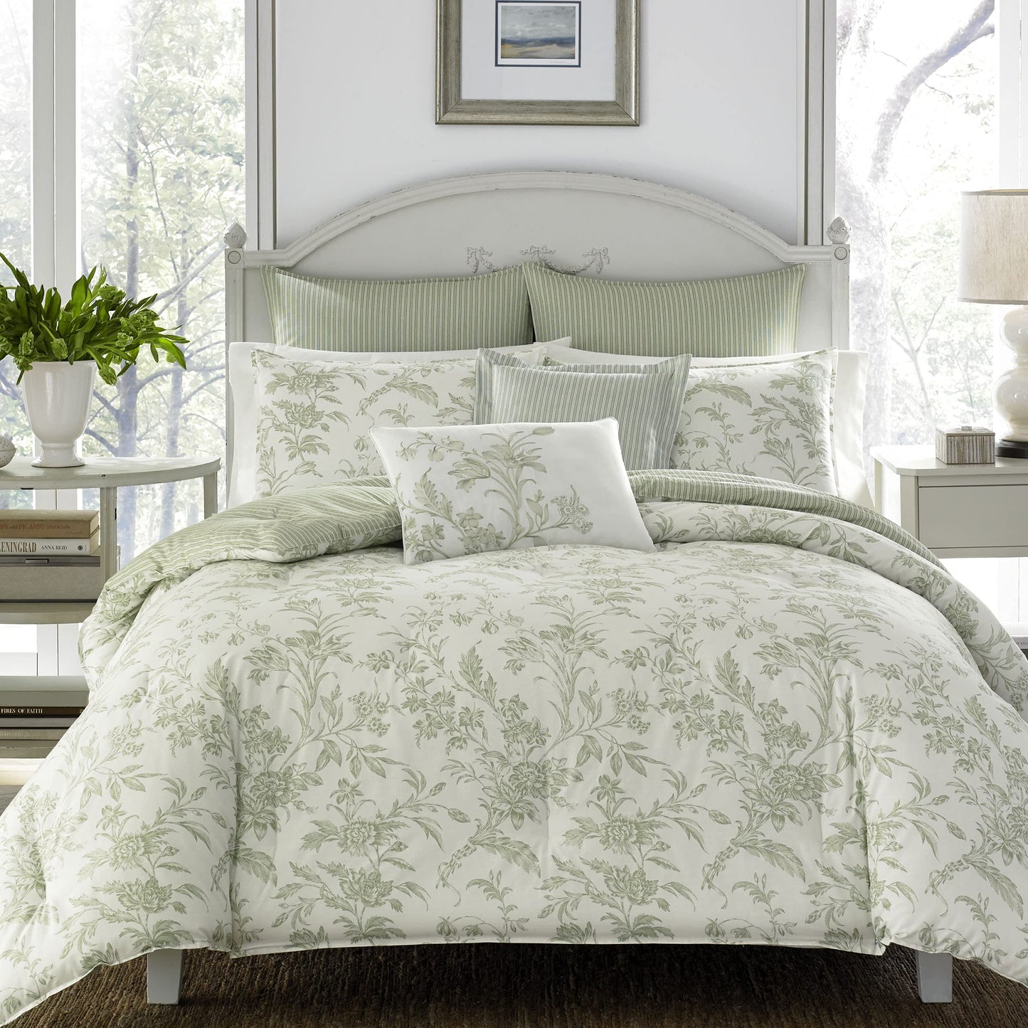 Laura Ashley King Duvet Cover Set - Reversible Cotton Bedding with Matching Shams & Throw Pillows