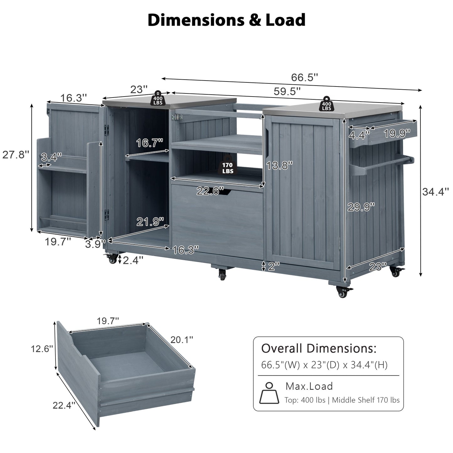 K&K 66.5" Outdoor Kitchen Island for Big Green Egg Grills
