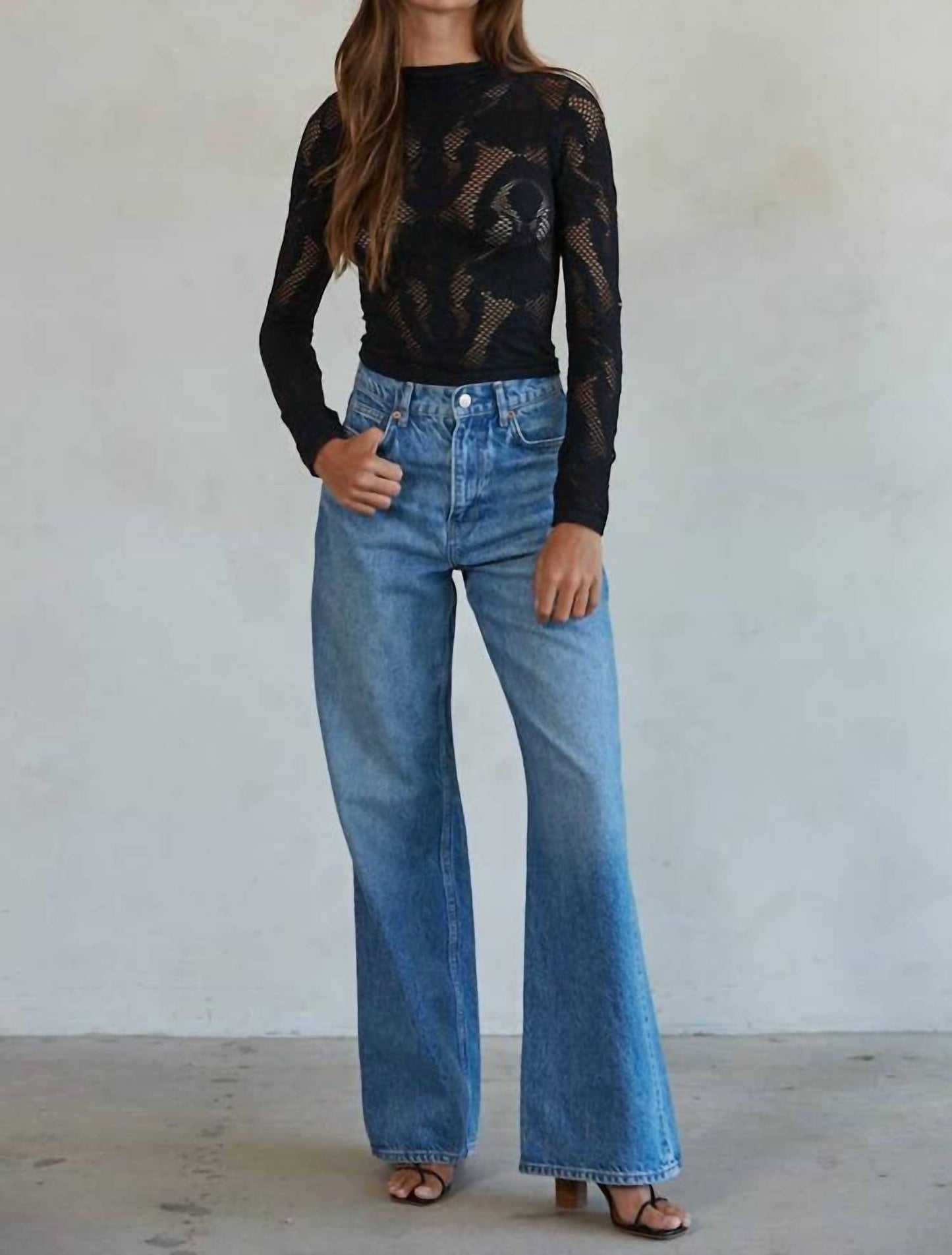 By Together - Women's Knit Seamless Jacquard Mock Neck Long Sleeve Top
