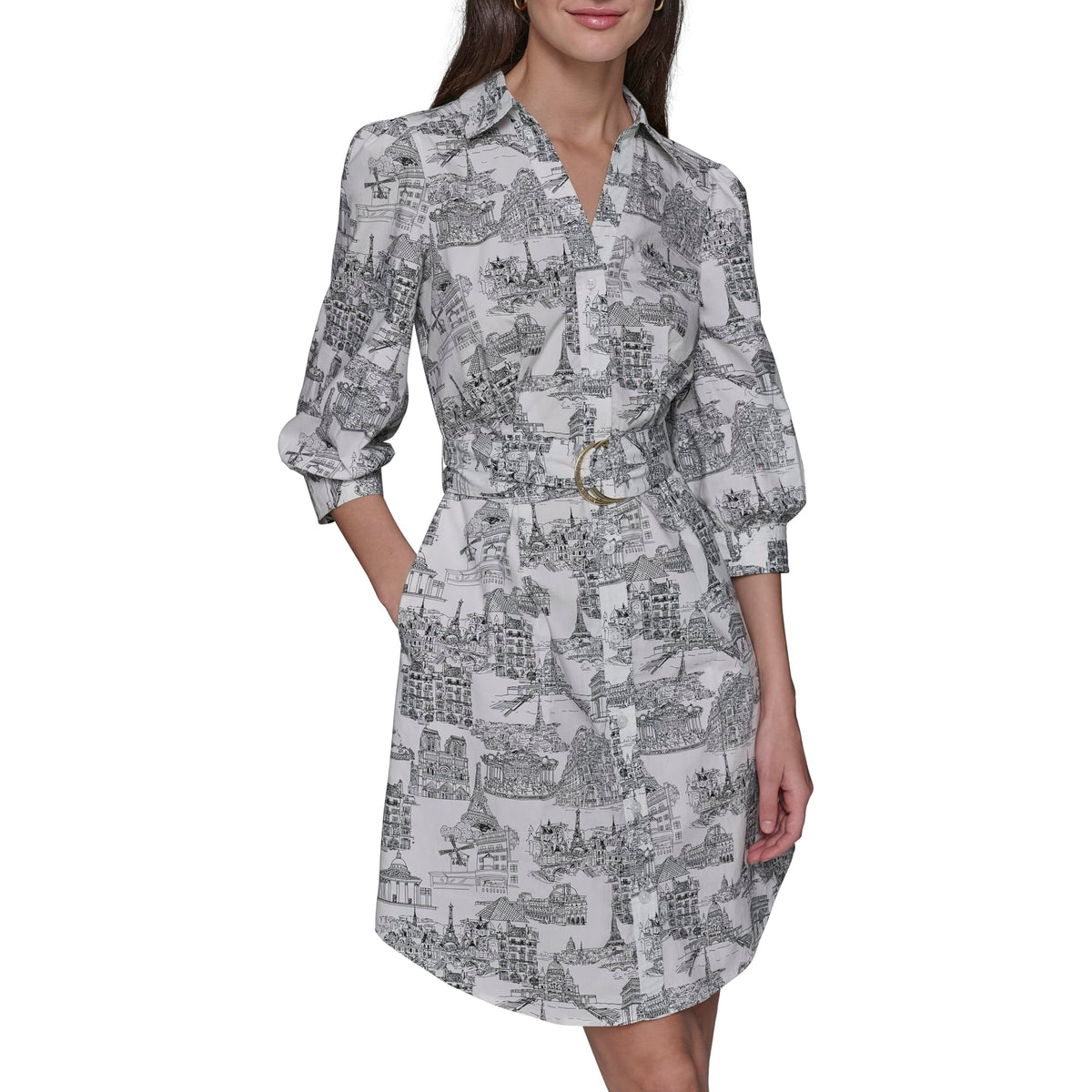 Karl Lagerfeld Paris Womens Belted Cotton Mini Shirtdress Soft White Black Size 4