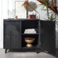 Modern Black Wood Storage Cabinet with Embossed Door