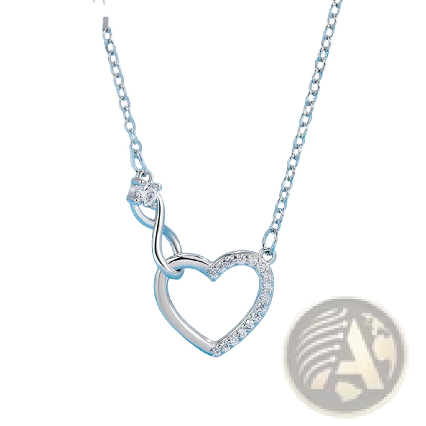 925 Sterling Silver Pave Crystal Infinity Heart Necklace