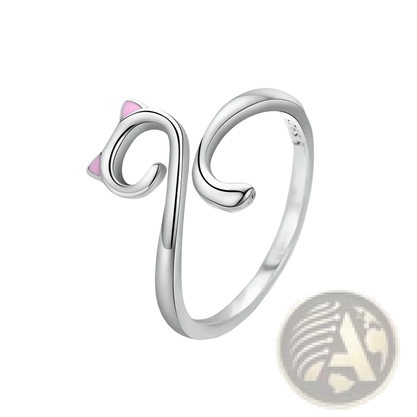 925 Sterling Silver Pink Enamel Cat Ring