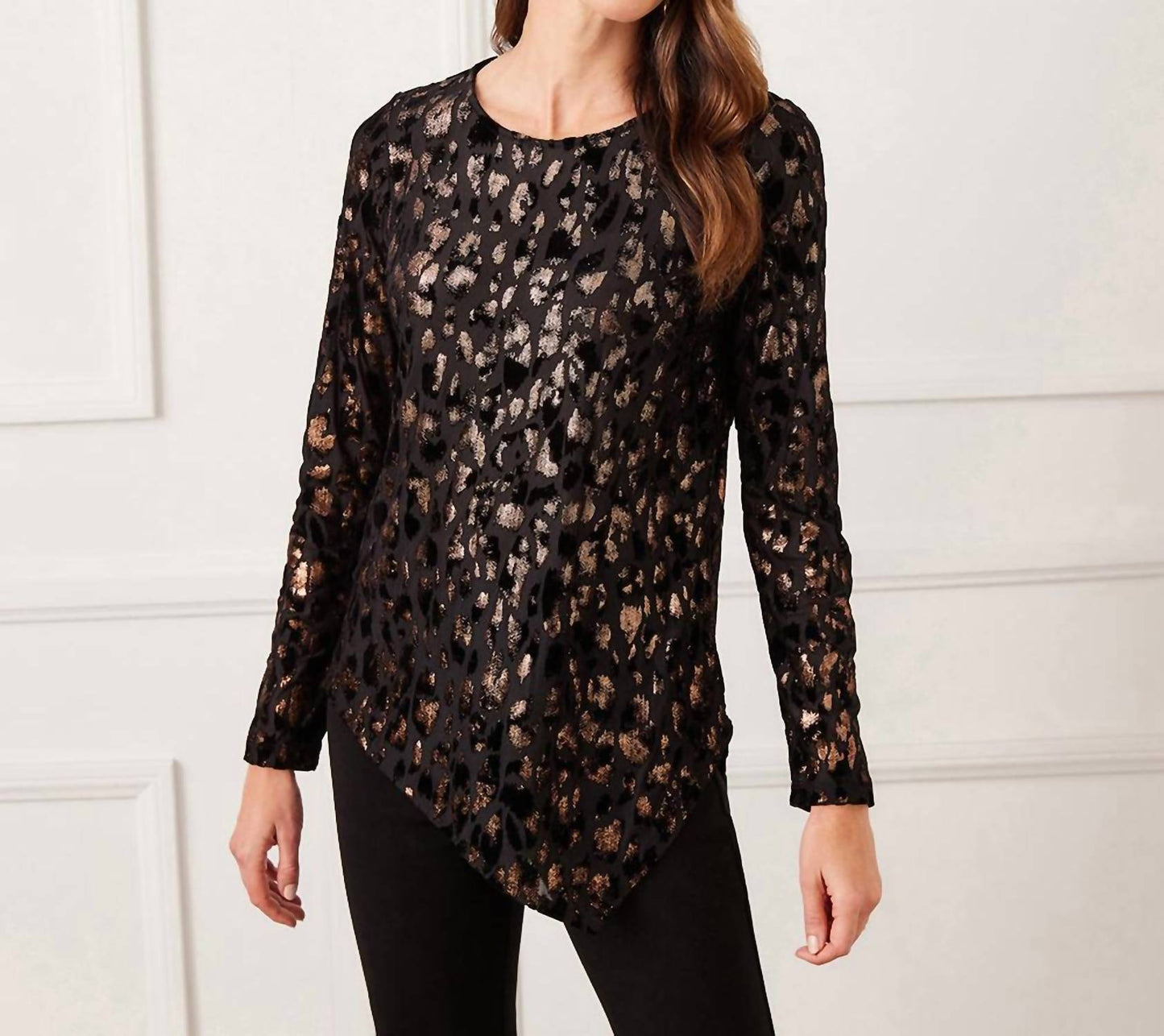 Karen Kane - Petite Size Velvet Burnout Asymmetric Top