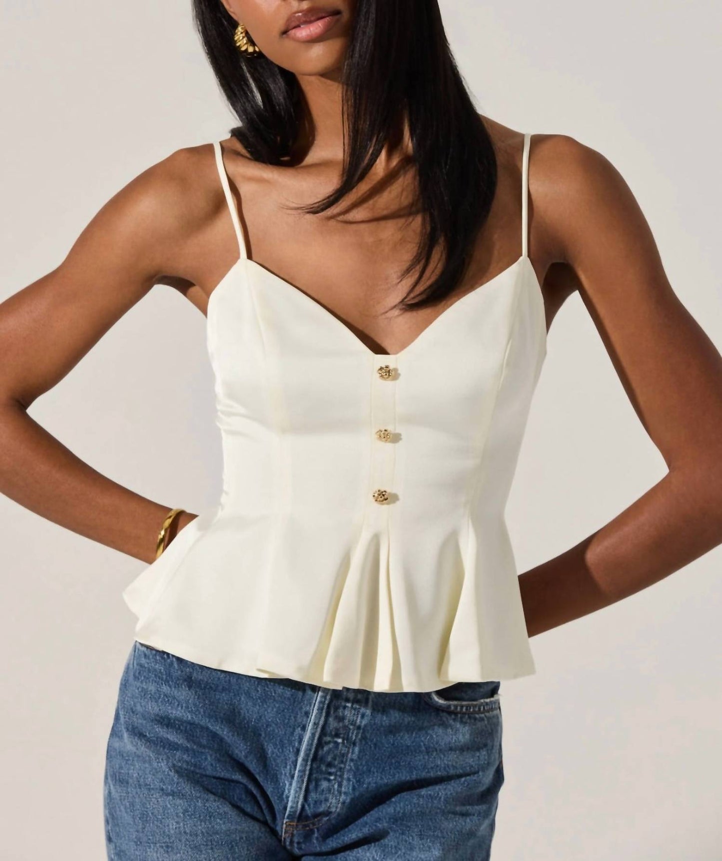 Astr - Paislee Satin Pleated Peplum Top