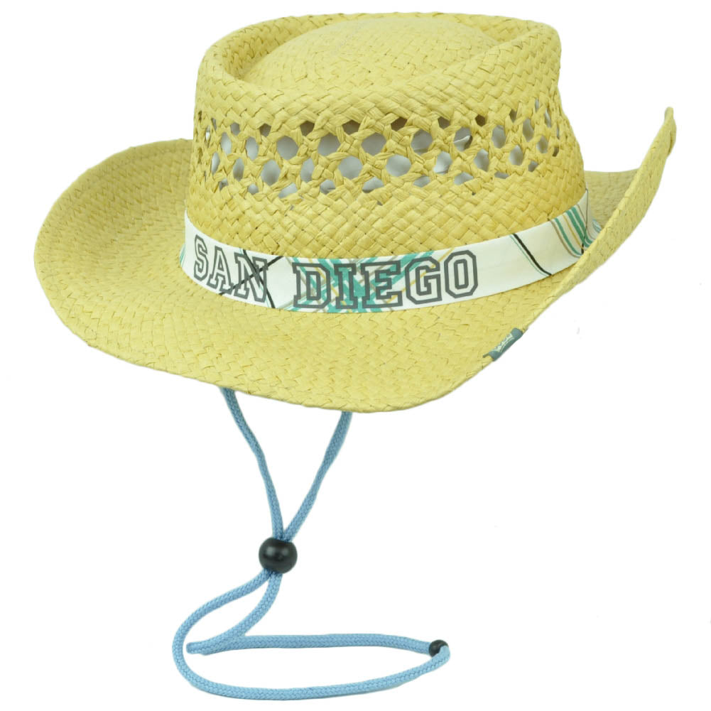 San Diego California CA City Paper Straw Fedora Hat State USA Adjustable Strap