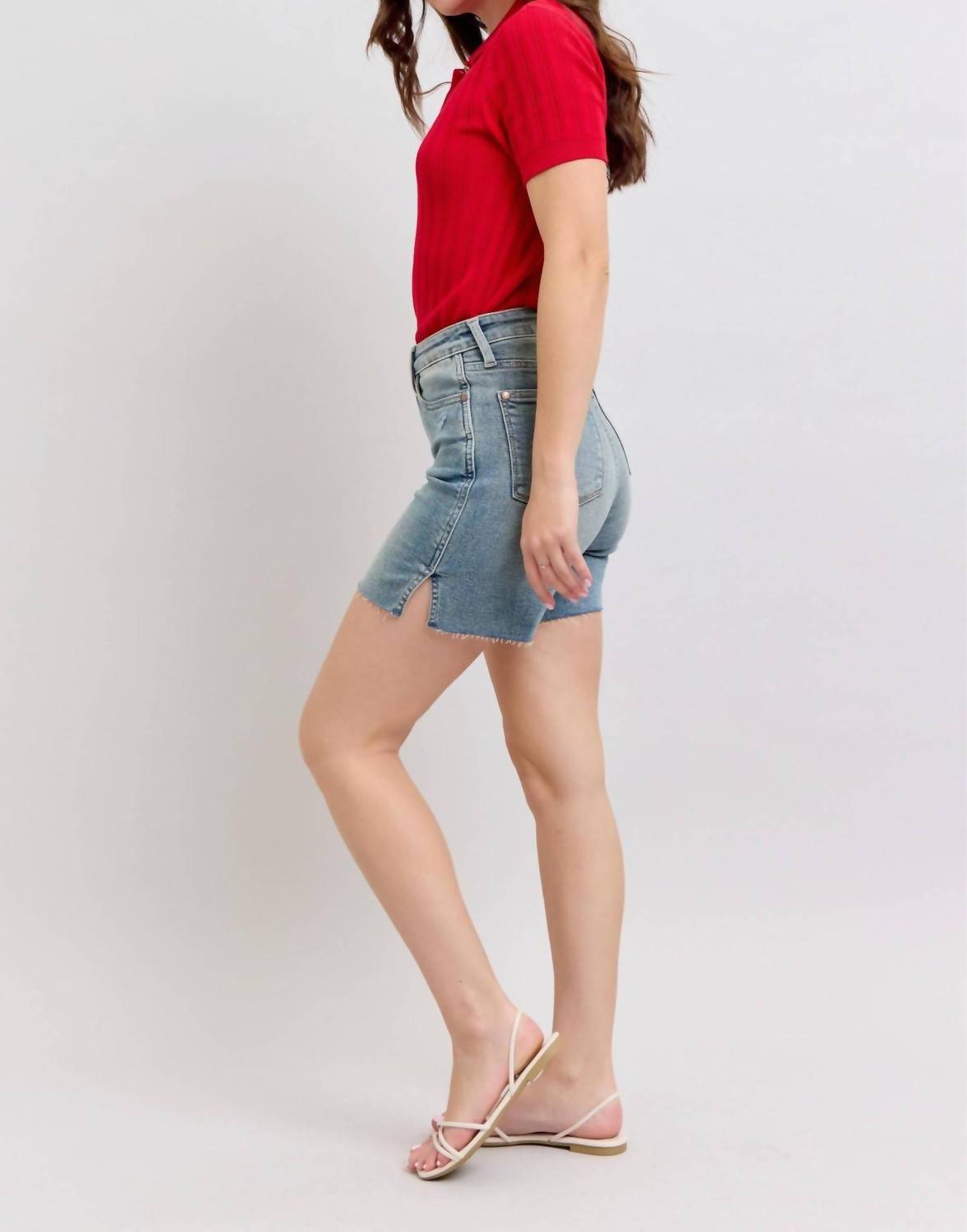 Judy Blue - High Waist Vintage Wash Side Slit Denim Short