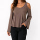 525 America - Cold Shoulder Rib Bell Sleeve Top