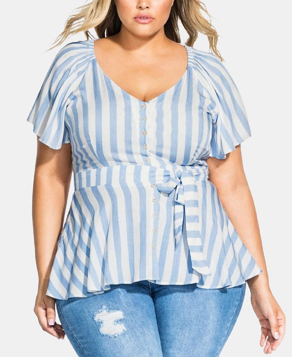 City Chic Women's Romantic Shoulder Top Blue Size 18W