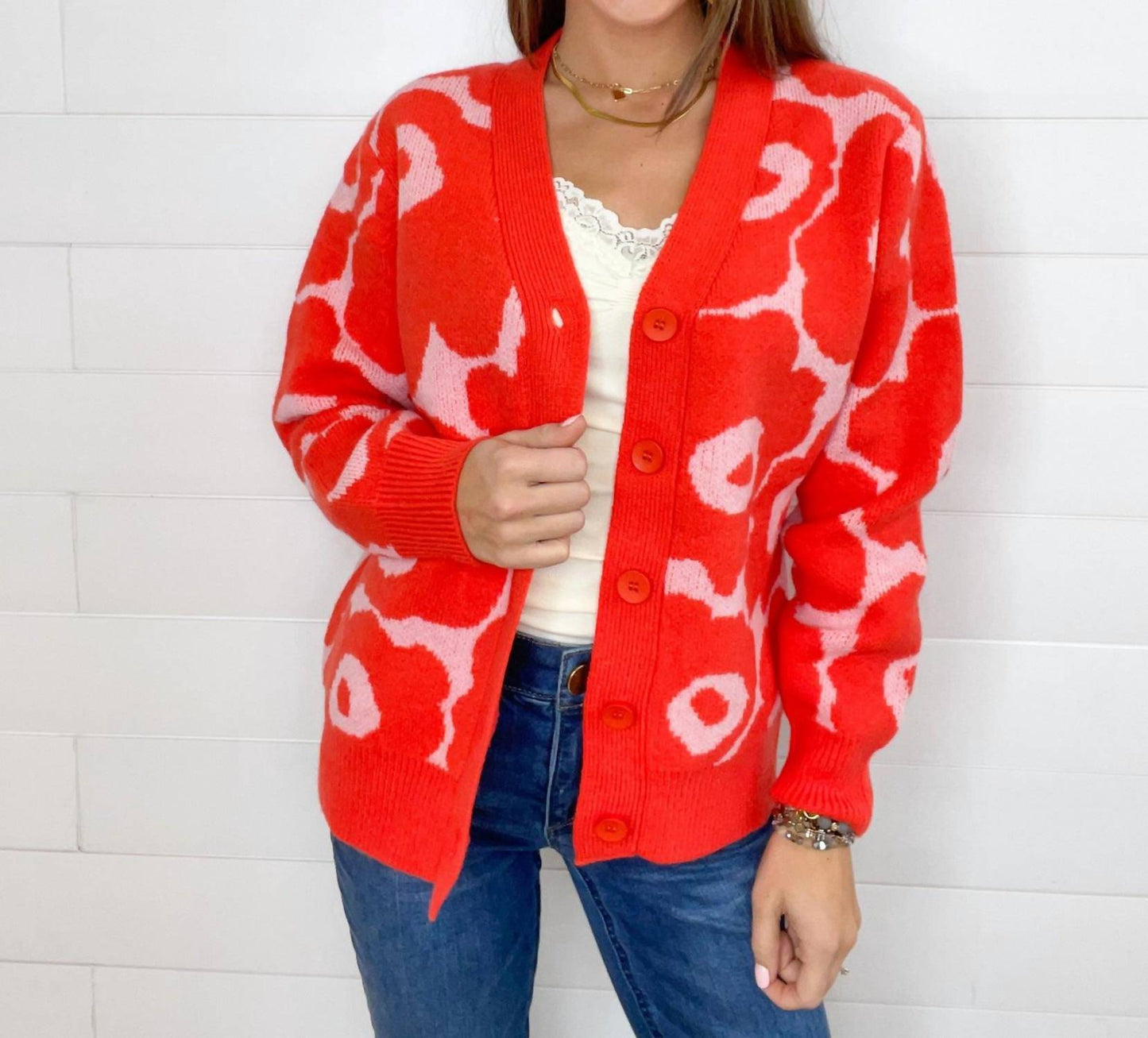 &Merci - Floral Knit Sweater Cardigan