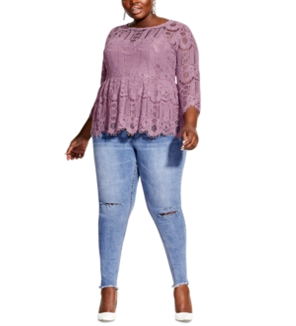 City Chic Women's Trendy Plus Everything Lace Peplum Top Pink Size 18W