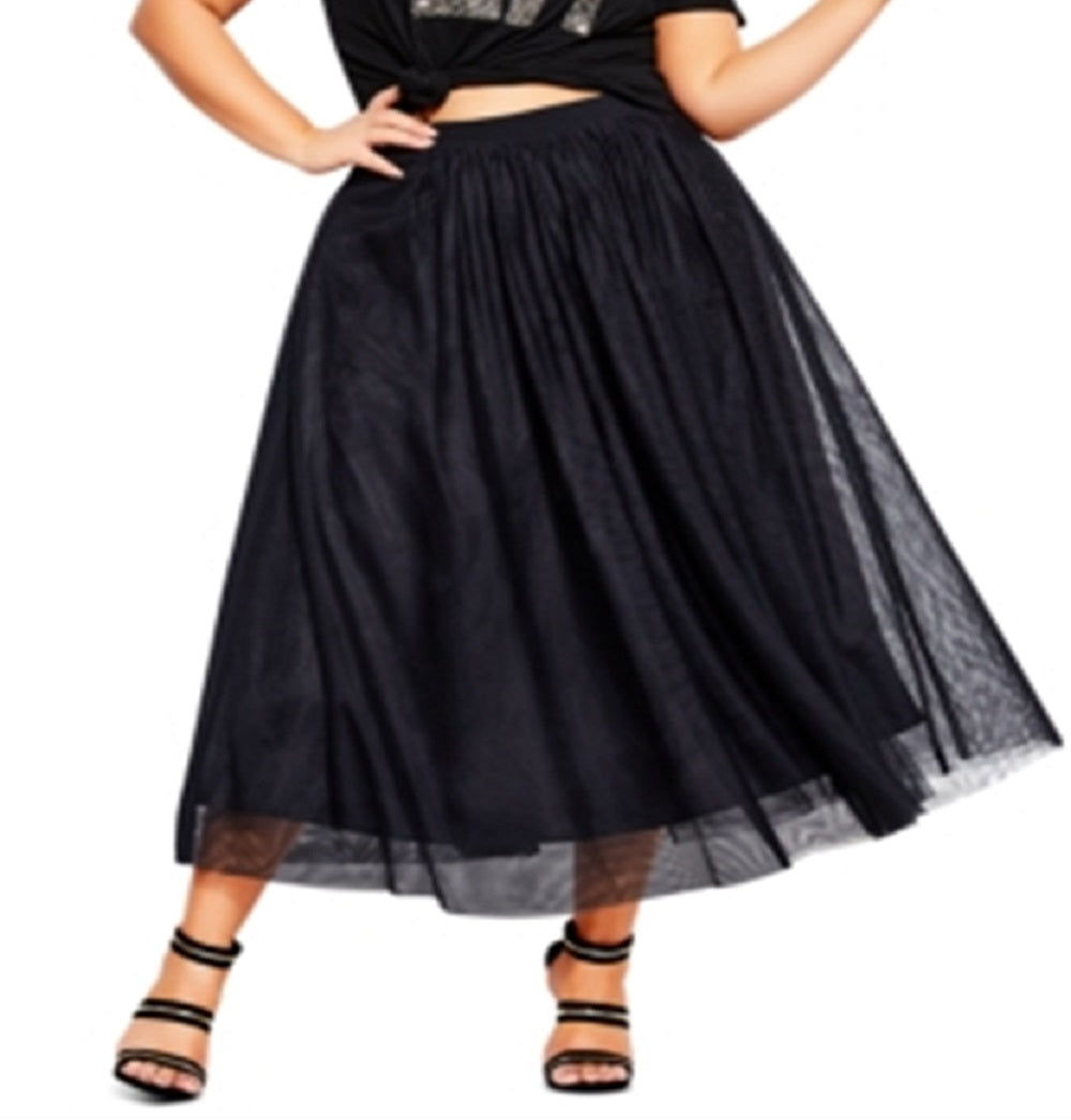 City Chic Women's Tulle Midi Skirt Black Size 18W