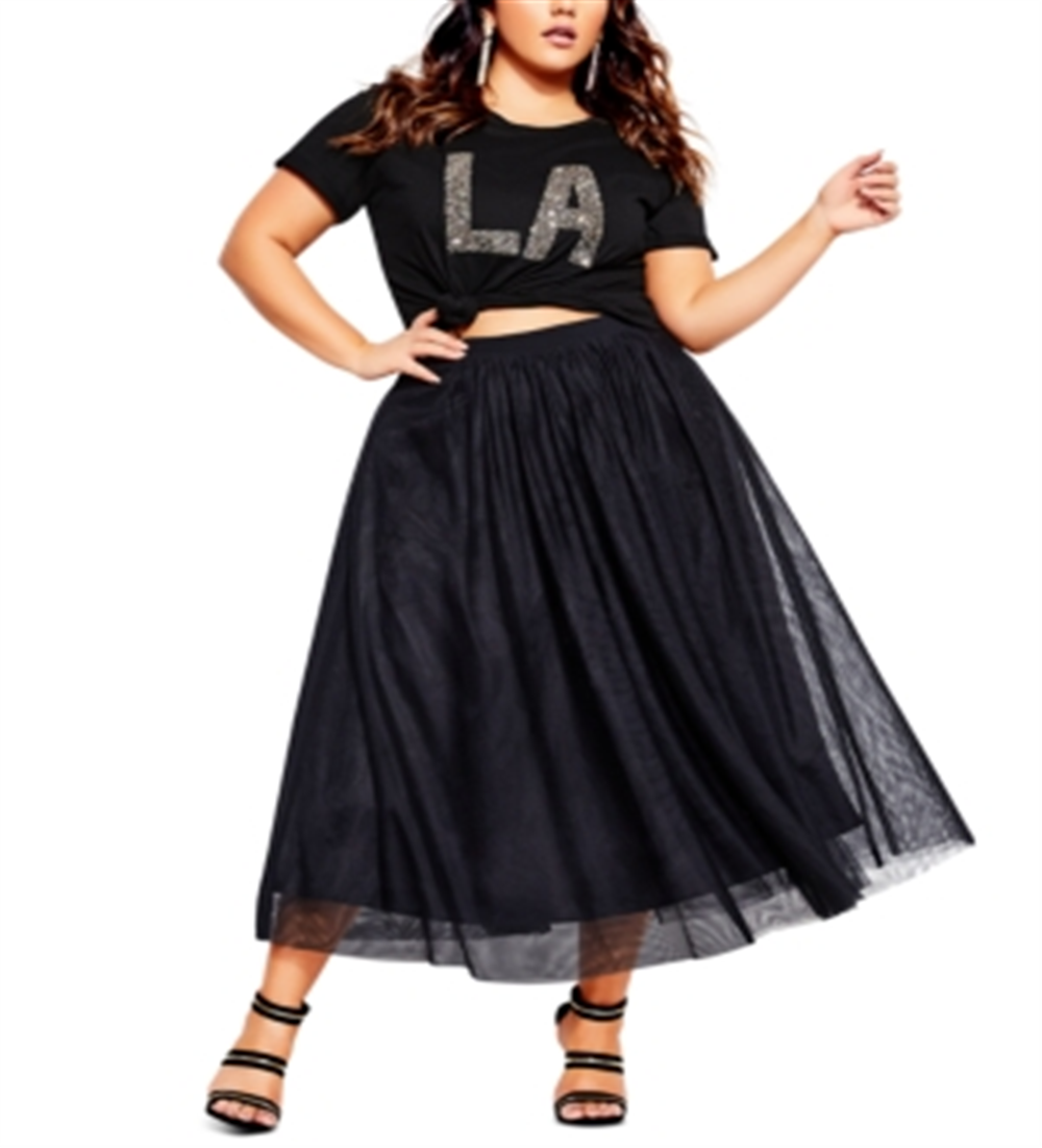 City Chic Women's Tulle Midi Skirt Black Size 18W