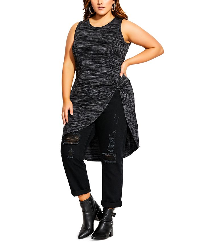 City Chic Women's Trendy Plus Longline Knot Top Black Size 18W