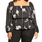 City Chic Women's Trendy Plus French Blooms Top Black Size 18W