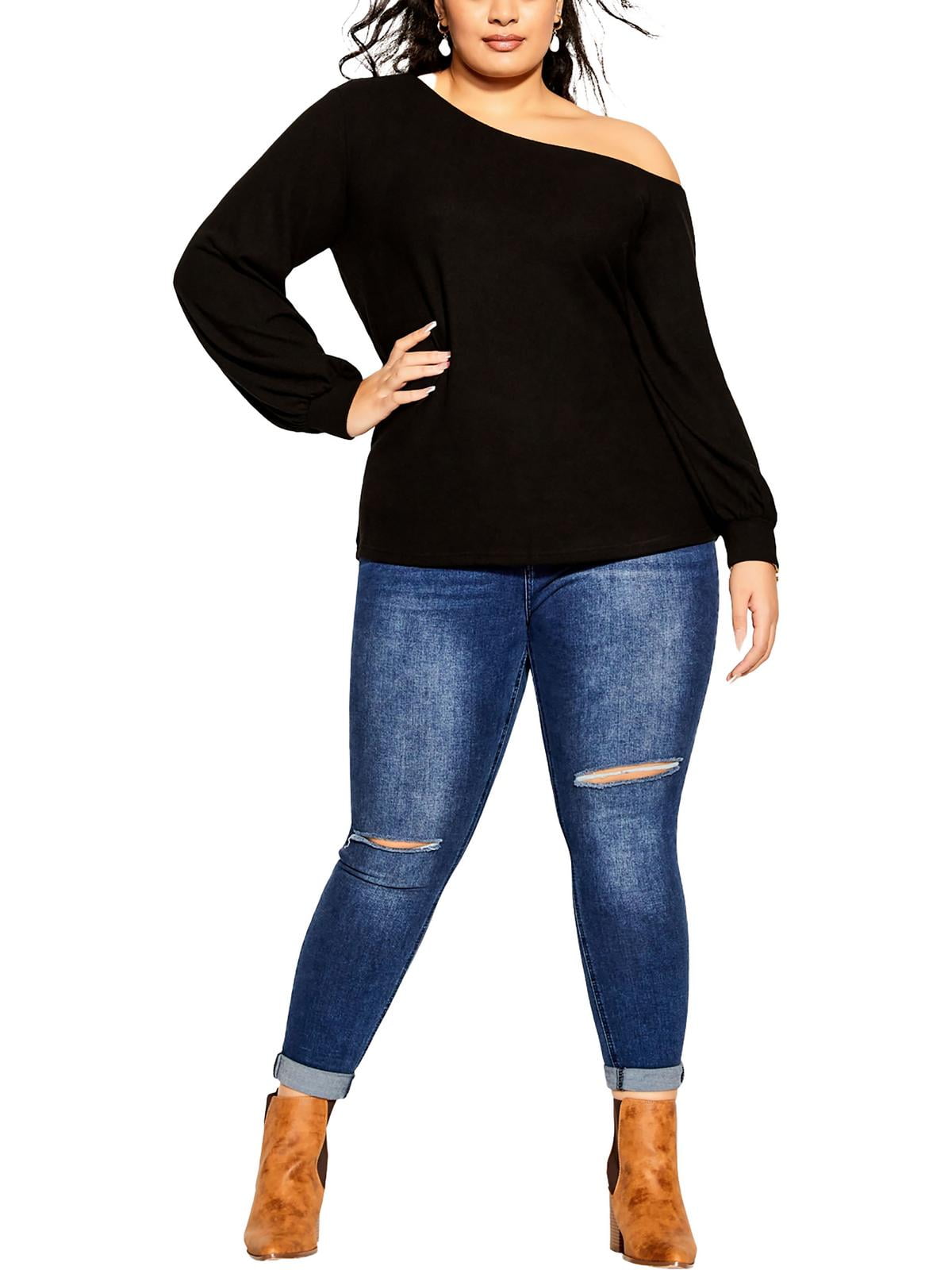 city-chic-shoulder-lust-oneshoulder-long-sleeve-top-in-black-at-nordstrom-size-xxlarge