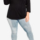 Avenue Women's Notch Neck 3/4 Sleeve Plain T-Shirt Black Size 18W