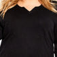 Avenue Women's Notch Neck 3/4 Sleeve Plain T-Shirt Black Size 18W