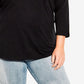 Avenue Women's Notch Neck 3/4 Sleeve Plain T-Shirt Black Size 18W