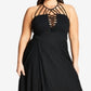 City Chic Women's Strappy Asymmetrical Faux Wrap Halter Maxi Dress Black Size 22W