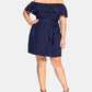 City Chic Women's Off the Shoulder Button Front Dress Blue Size Petite Small