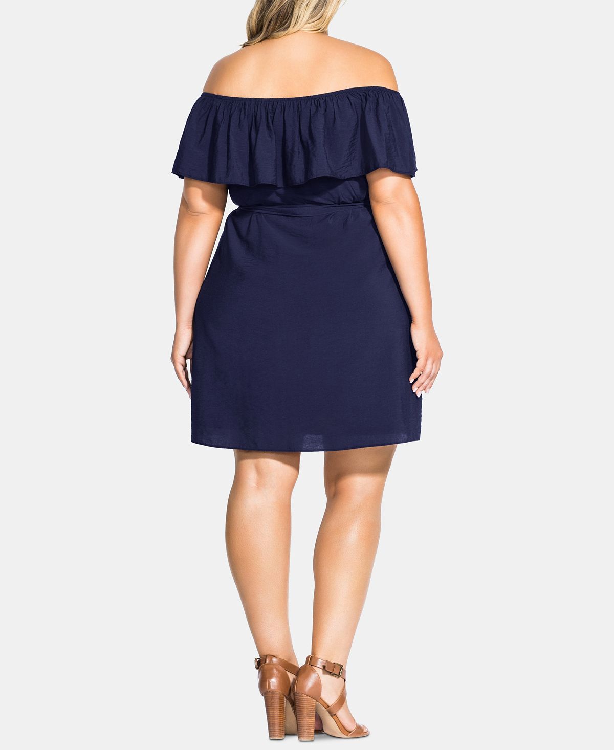 City Chic Women's Off the Shoulder Button Front Dress Blue Size Petite Small
