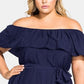 City Chic Women's Off the Shoulder Button Front Dress Blue Size Petite Small