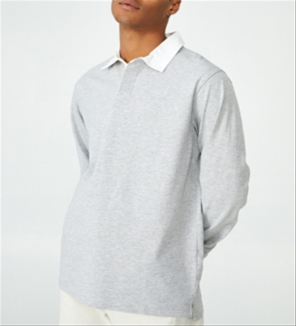 COTTON ON Men's Rugby Long Sleeve Polo Shirt Gray Size XX-Large